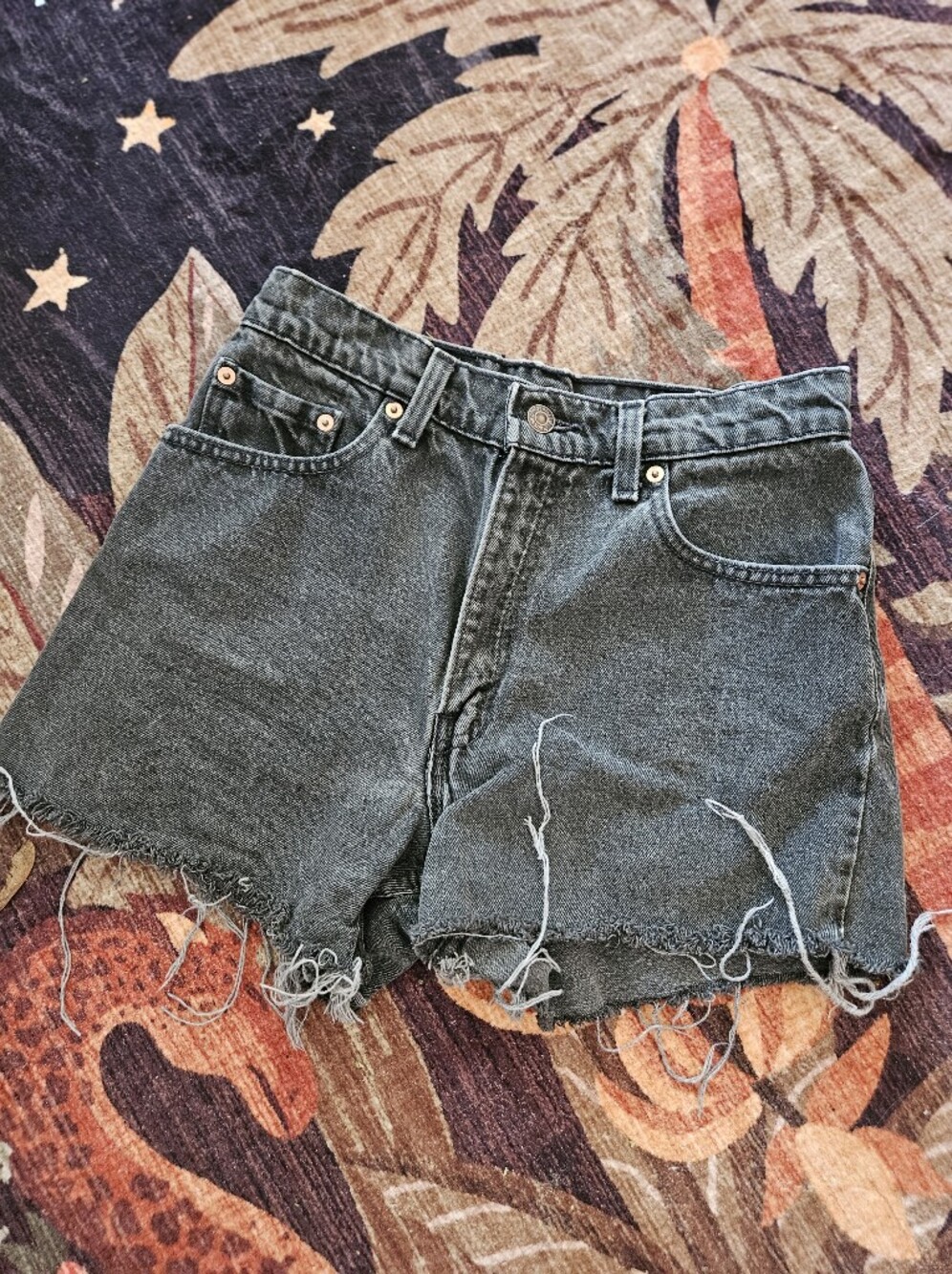 Levi's Washed Black High-Rise Denim Cutoff Shorts